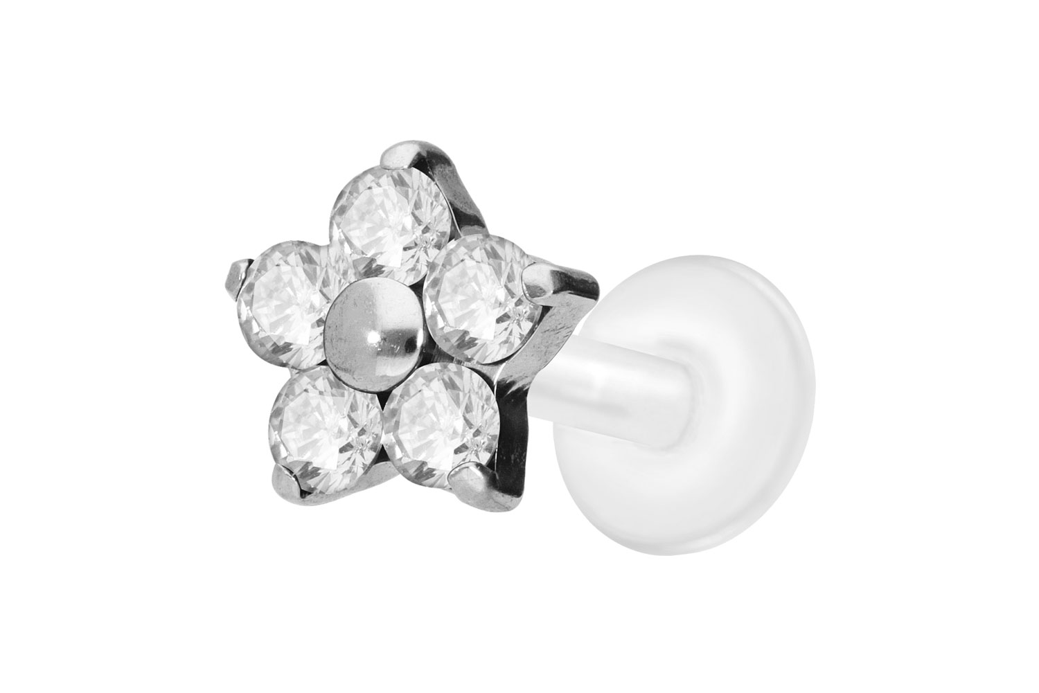 PTFE Labret Piercing mit Innengewinde + Titan-Aufsatz KRISTALLBLUME